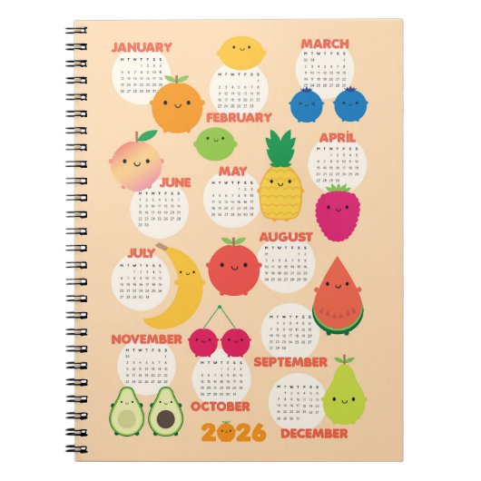 5 Een Dag Kawaii Fruit 2026 Kalender Notitieboek (Voorkant)