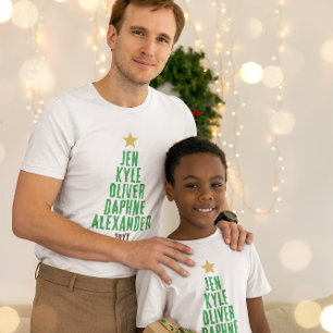 5 familienamen in kerstboomvorm t-shirt