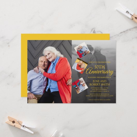 5 foto 50e gouden trouwdag kaart (Voorkant / Achterkant in situ)