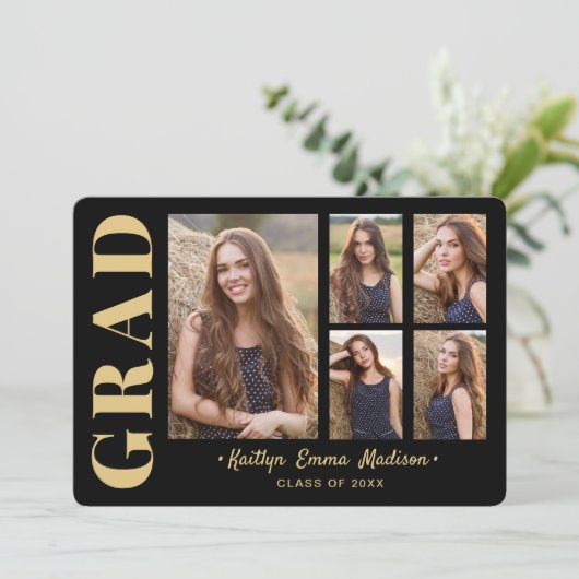 5 Foto Afstudeerder Collage Modern Script Black en Aankondiging (Staand voorkant)