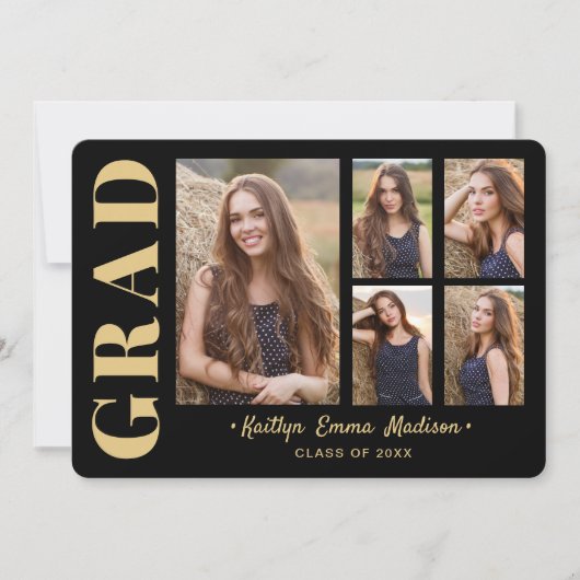 5 Foto Afstudeerder Collage Modern Script Black en Aankondiging (Voorkant)