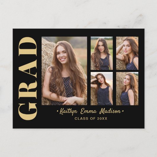 5 Foto Afstudeerder Collage Modern Script Black en Briefkaart (Voorkant)