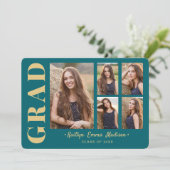 5 Foto Afstudeerder Collage Modern Script Blauwgro Aankondiging (Staand voorkant)