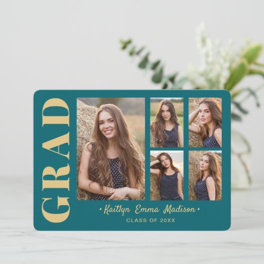 5 Foto Afstudeerder Collage Modern Script Blauwgro Aankondiging (Staand voorkant)