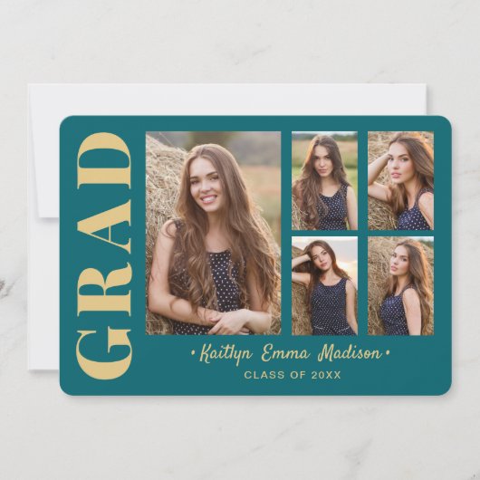 5 Foto Afstudeerder Collage Modern Script Blauwgro Aankondiging (Voorkant)