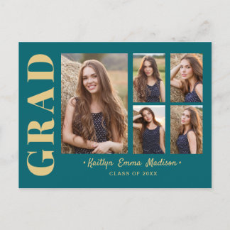 5 Foto Afstudeerder Collage Modern Script Blauwgro Briefkaart