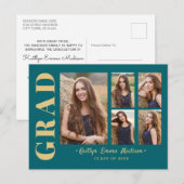 5 Foto Afstudeerder Collage Modern Script Blauwgro Briefkaart (Voorkant / Achterkant)