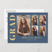 5 Foto Afstudeerder Collage Modern Script Blue en Briefkaart (Voorkant / Achterkant)