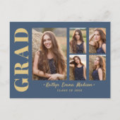 5 Foto Afstudeerder Collage Modern Script Blue en  Briefkaart (Voorkant)