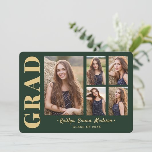 5 Foto Afstudeerder Collage Modern Script Green en Aankondiging (Staand voorkant)
