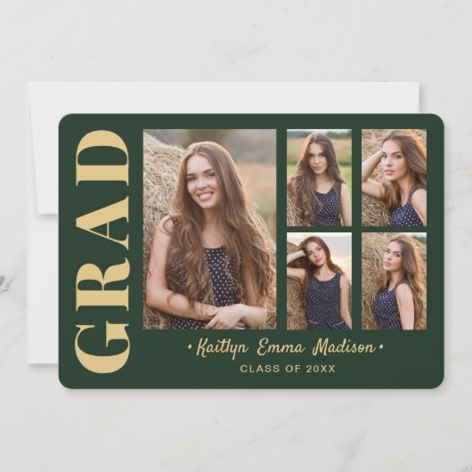 5 Foto Afstudeerder Collage Modern Script Green en Aankondiging (Voorkant)