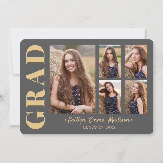 5 Foto Afstudeerder Collage Modern Script Grey and Aankondiging (Voorkant)