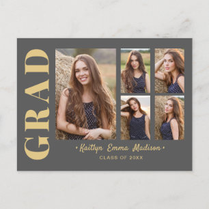 5 Foto Afstudeerder Collage Modern Script Grey and Briefkaart