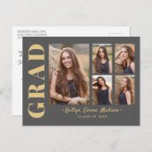 5 Foto Afstudeerder Collage Modern Script Grey and Briefkaart (Voorkant / Achterkant)