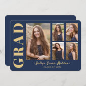 5 Foto Afstudeerder Collage Modern Script Navy Blu Aankondiging (Voorkant / Achterkant)