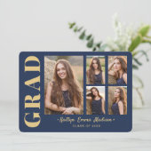 5 Foto Afstudeerder Collage Modern Script Navy Blu Aankondiging (Staand voorkant)