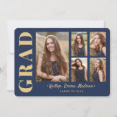 5 Foto Afstudeerder Collage Modern Script Navy Blu Aankondiging (Voorkant)