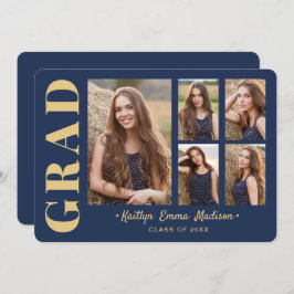 5 Foto Afstudeerder Collage Modern Script Navy Blu Aankondiging