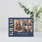 5 Foto Afstudeerder Collage Modern Script Navy Blu Briefkaart (Staand voorkant)