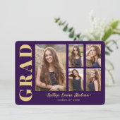 5 Foto Afstudeerder Collage Modern Script Paars en Aankondiging (Staand voorkant)