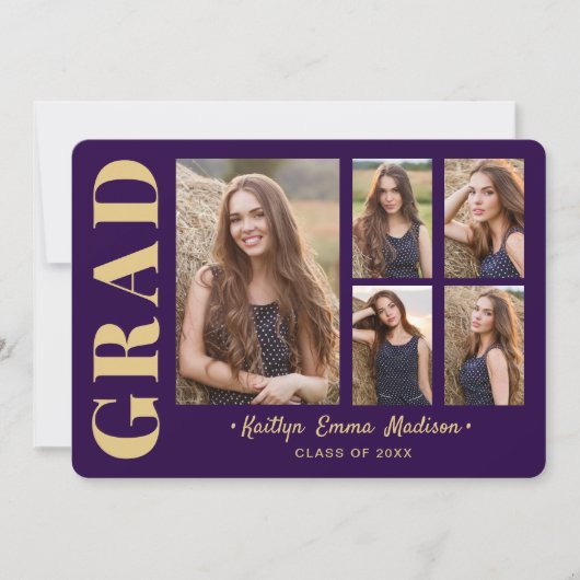 5 Foto Afstudeerder Collage Modern Script Paars en Aankondiging (Voorkant)