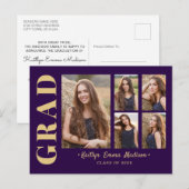 5 Foto Afstudeerder Collage Modern Script Paars en Briefkaart (Voorkant / Achterkant)
