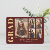 5 Foto Afstudeerder Collage Modern Script Red en G Aankondiging (Staand voorkant)