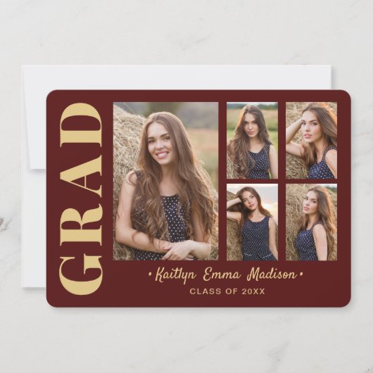 5 Foto Afstudeerder Collage Modern Script Red en G Aankondiging (Voorkant)