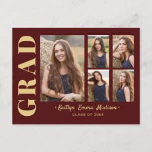 5 Foto Afstudeerder Collage Modern Script Red en G Briefkaart