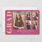 5 Foto Afstudeerder Collage Modern Script Roze en Aankondiging (Voorkant)