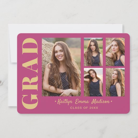 5 Foto Afstudeerder Collage Modern Script Roze en Aankondiging (Voorkant)
