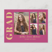 5 Foto Afstudeerder Collage Modern Script Roze en  Briefkaart (Voorkant)