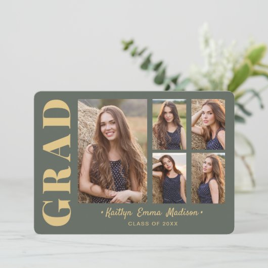 5 Foto Afstudeerder Collage Moderne Script Sage en Aankondiging (Staand voorkant)