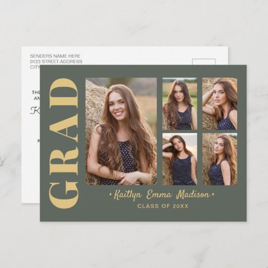 5 Foto Afstudeerder Collage Moderne Script Sage en Briefkaart (Voorkant / Achterkant)