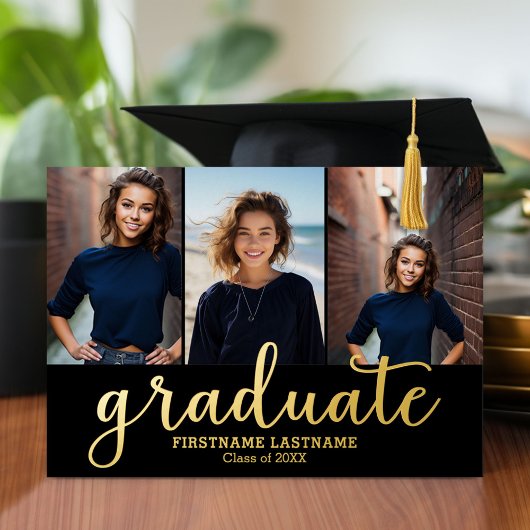 5 Foto Afstudeerfeest Modern Script Goud Folie Uitnodiging