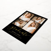 5 Foto Afstuderen Collage Elegant Black & Gold Folie Uitnodiging (Gedraaid)