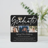 5 Foto Afstuderen Collage Modern Zwart Wit Goud Aankondiging (Staand voorkant)