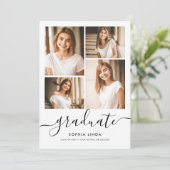 5 Foto Afstuderen Collage Script Modern Elegant Kaart (Staand voorkant)