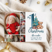 5 Foto Blauwe Teddybeer Baby 1e Kerstmis Feestdagenkaart