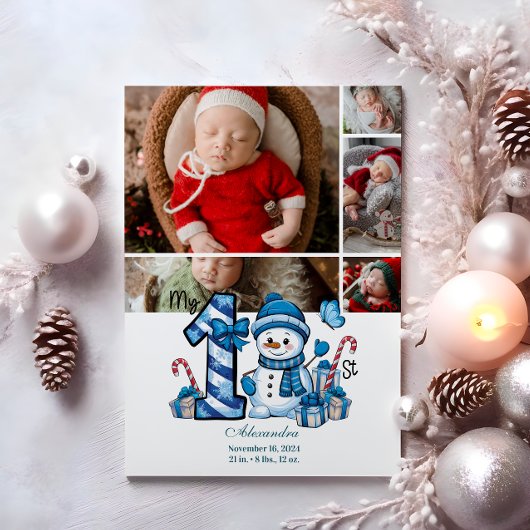 5 foto Blue Snowman Eerste kerst Feestdagenkaart