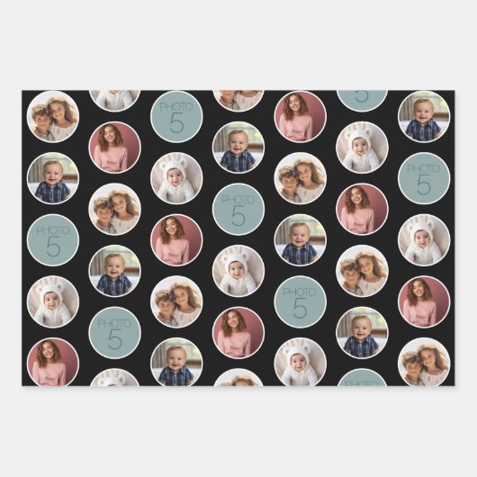 5 Foto Circle Border Collage - Zwart Wit Inpakpapier Vel (Voorkant)