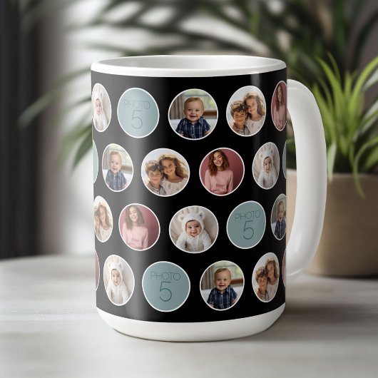 5 Foto Circle Border Collage - Zwart Wit Koffiemok