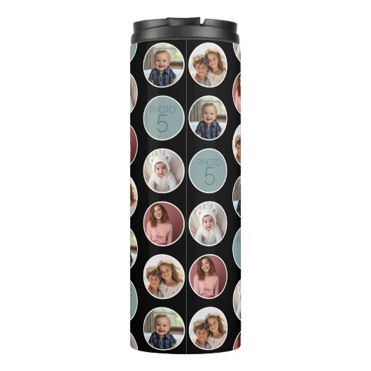 5 Foto Circle Border Collage - Zwart Wit Thermosbeker (Achterkant)