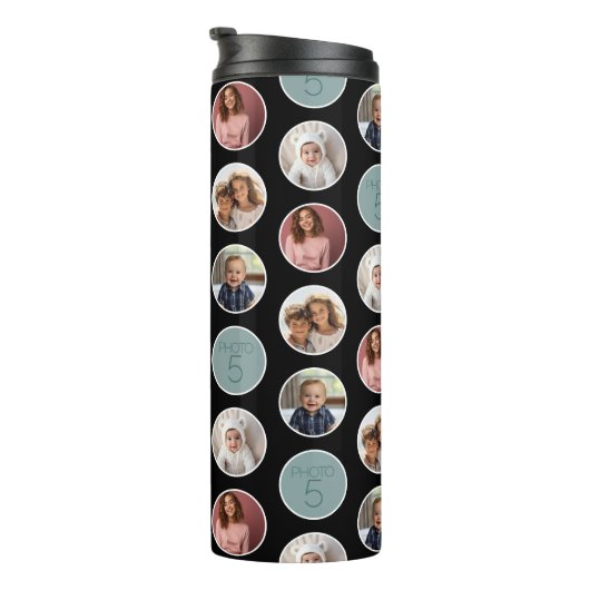 5 Foto Circle Border Collage - Zwart Wit Thermosbeker (Geroteerd rechts)