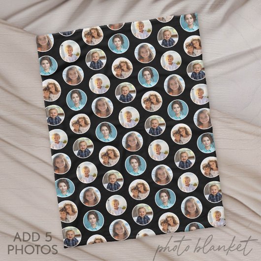 5 Foto Cirkel Rand Collage - Zwart Wit Fleece Deken