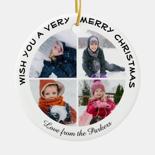 5 Foto Collage | Aangepaste feestdagen — Groetfami Keramisch Ornament (Voorkant)