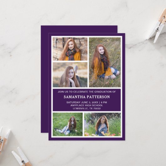 5 Foto Collage Afstudeerceremonie Uitnodiging (Voorkant / Achterkant in situ)