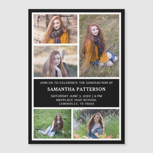 5 Foto Collage Afstuderen nodigt magnetische Kaart (Voorkant)