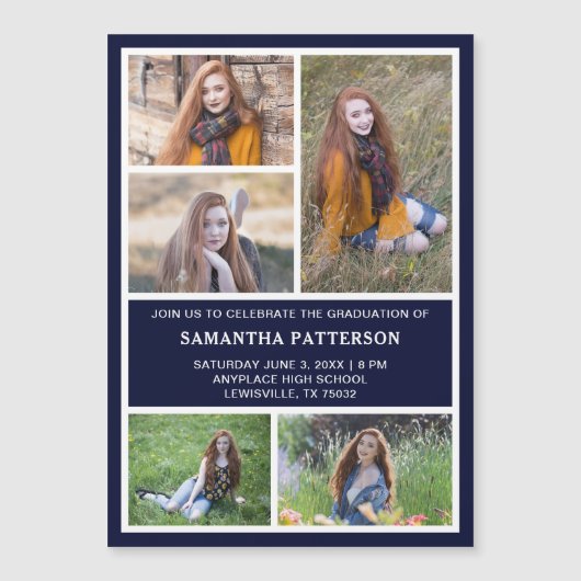 5 Foto Collage Afstuderen nodigt magnetische Kaart (Voorkant)