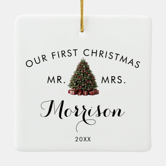 5 Foto Collage Bruiloft Eerste Kerstmis Keramisch Ornament (Achterkant)
